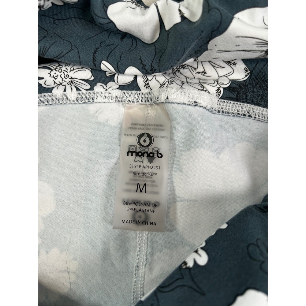 Mono B Floral High Waisted Athletic Leggings Teal White APH2291 Womens Medium - Picture 2 of 5